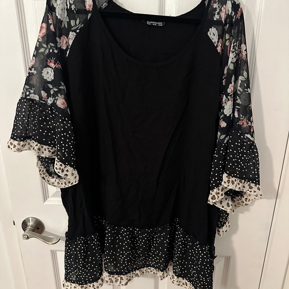 BloomChic Black Floral and Polka Dot Blouse
